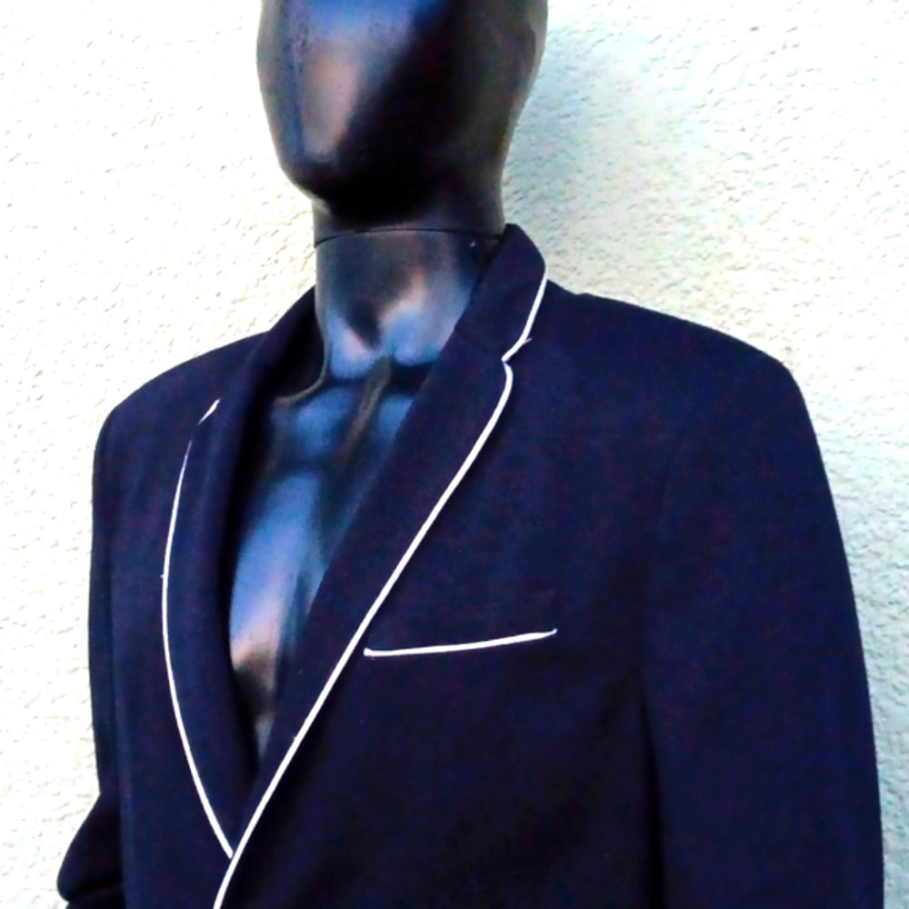 Zara Man (Morocco) Men's Chic Black (2) Button Piping Blazer (White Trim)